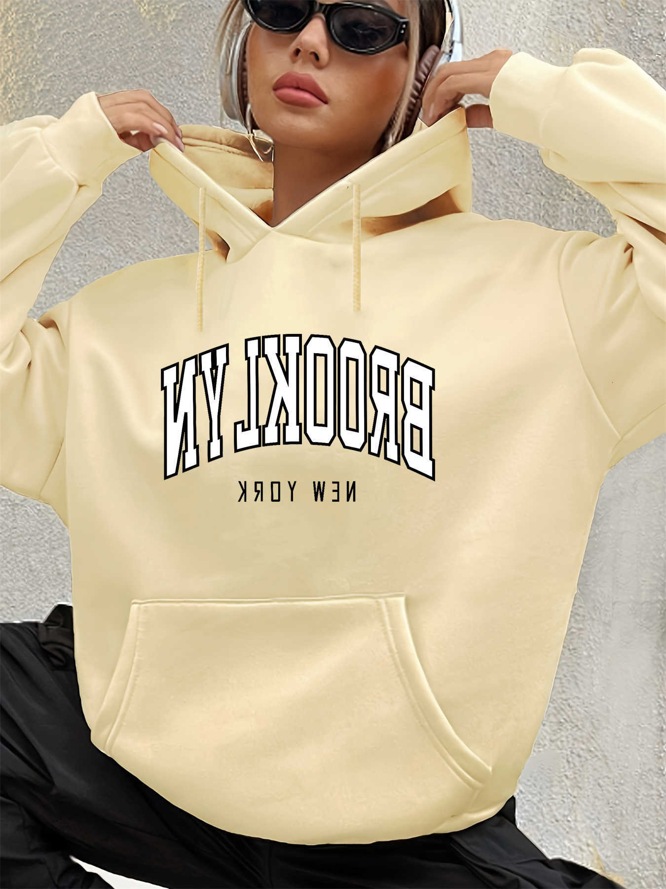 Hoodies Sweatshirts Women's autumn Women's and winter fashionable casual loose Brooklyn New York printed round neck long sleeved drawstrin
