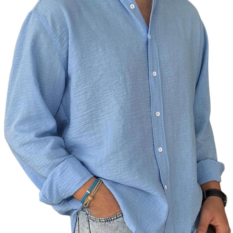 Designer Style New Arrival High Quality Men's Washed Cotton Button Up Long Sleeve Shirt Solid Color Regular Fit Casual Breathable All Season S-
