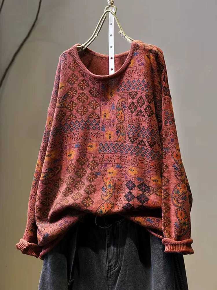 Women's Sweaters Women Long Sleeve Casual Sweaters New Arrival 2025 Spring Vintage Style Geometric Pattern Loose Female Knitted Pullovers M386
