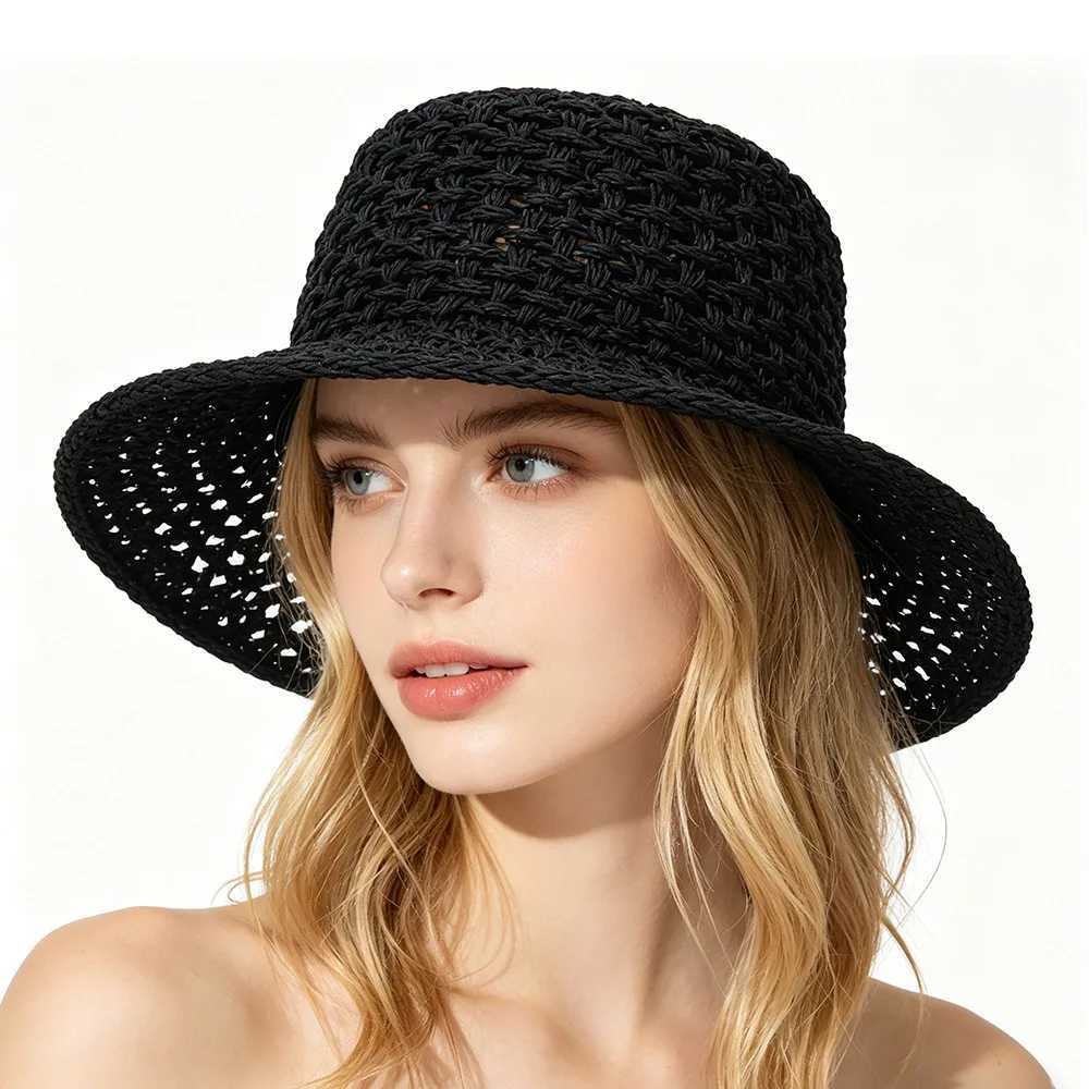 2026 New Hollow Flat Top Straw Hat Summer Breathable Sunscreen Hat Women's Outdoor UV Protection Z260922
