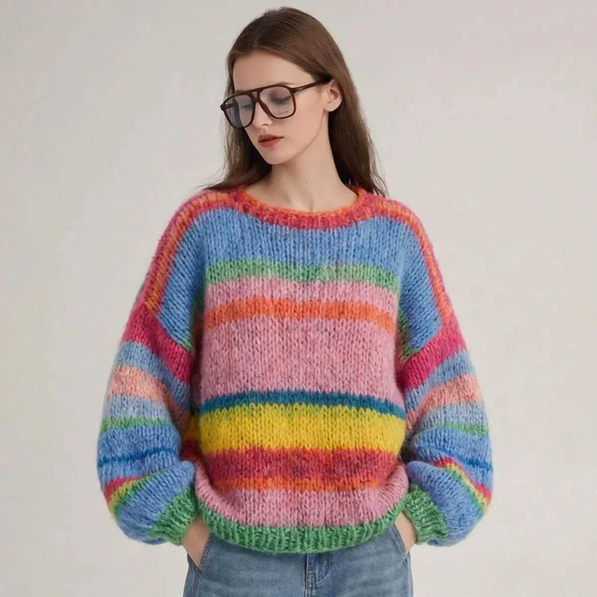 Women's Sweaters Western European Loose Lazy Autumn and Winter Knitted 2026 Color Striped Sweater Fashion Women's Fashion D260923