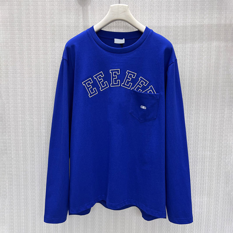 Designer Letter Print T Shirts Women Crew Neck Long Sleeve Jumper Tees Summer Casual Sporty Blue Sweatshirt