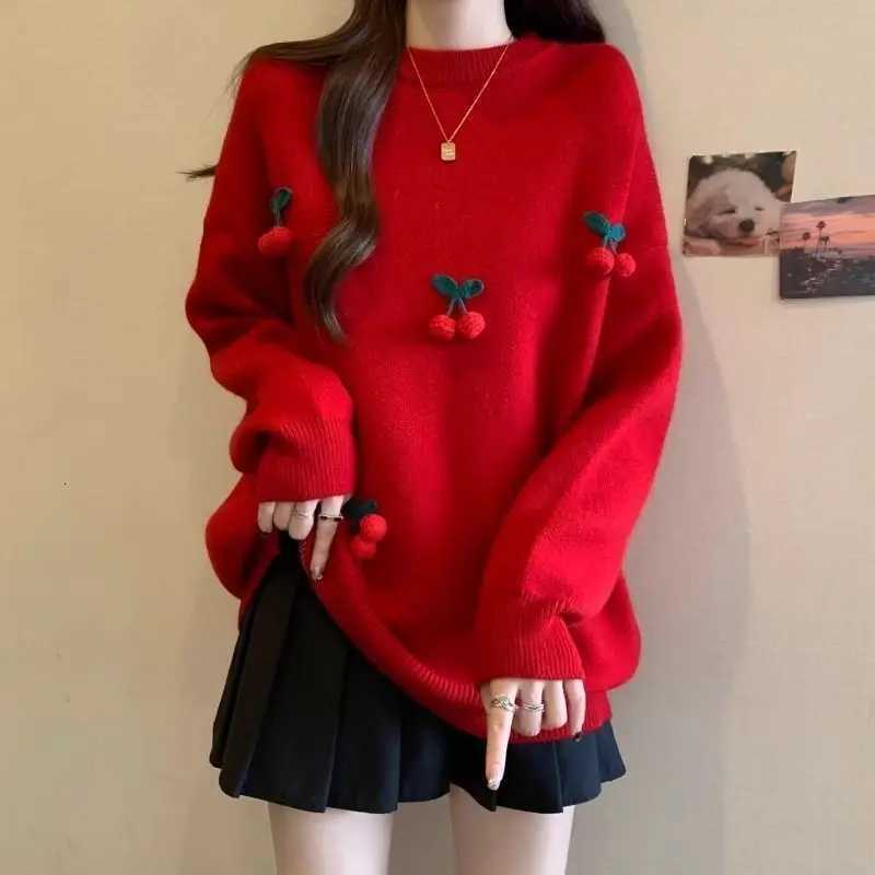 Women's Sweaters Hot Christmas Red Cherry Sweater for Women in Autumn and Winter 2025 Large Super Beautiful Top Long sleeve Trendy D260923