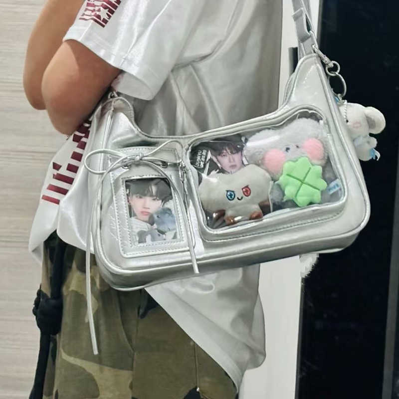 Cross Body Women Niche Design Y2k Harajuku Shoulder Bag Lady Korean Preppy Style Transparent Ita Bag Female Classic Versatile Messenger Bag D260923