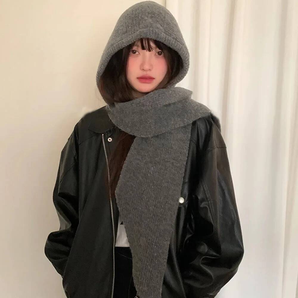 Korean Balaclava Bonnet Beanies Y2K Scarf One-Piece Thickened Warm Retro Neck Protection Winter Accessories Knitted Law Hat