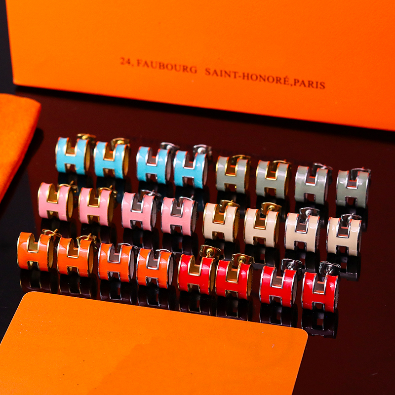Boucle d'oreille classique H pour femmes, en acier inoxydable plaqué or 18 carats, de styliste, en émail coloré, bijoux de luxe