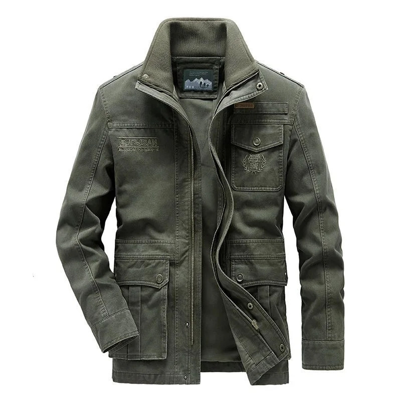 Outwear Jacket Men Casual Cargo Military Multi Pockets Jackets and Coats Male Chaqueta Hombre Army Long Coat 5XL Clothing260921