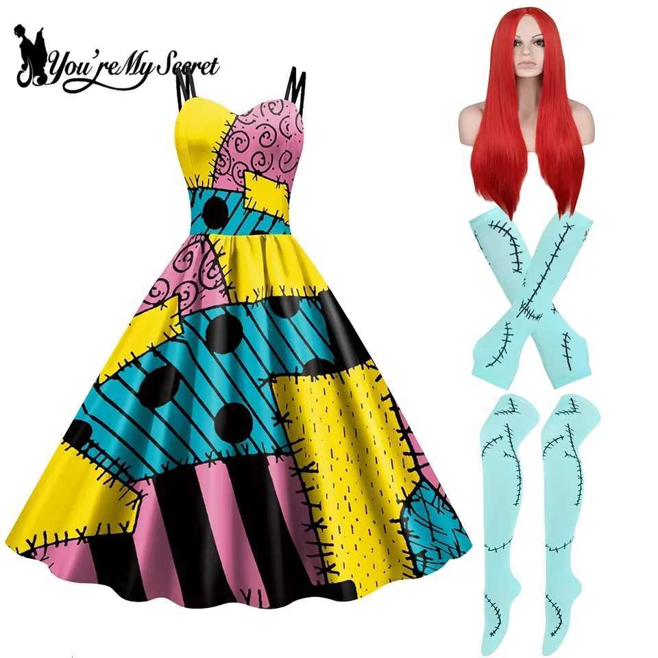 Costume a tema Abito di Halloween con maniche Fantasia Cosplay Costume da festa Abito sottoveste Parrucca Calzini Completo Vestito da film Vestito d