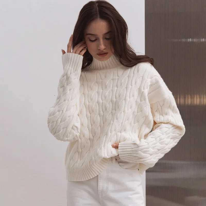 Women's Sweaters Talenza Autumn Women's Sweater White Fashion High-Neck Ribbed Loose Knit Pullovers New Casual Commuter Basic 2025 Female