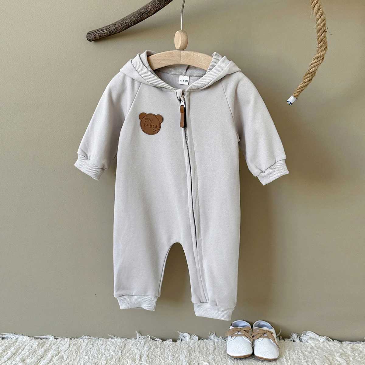 Rompers Korean Style Autumn Baby Boy Girl Clothes Hooded Cute Solid Color Zipper Jumpsuit Fashion Casual Comfortable Breathable Bodysuit X260922