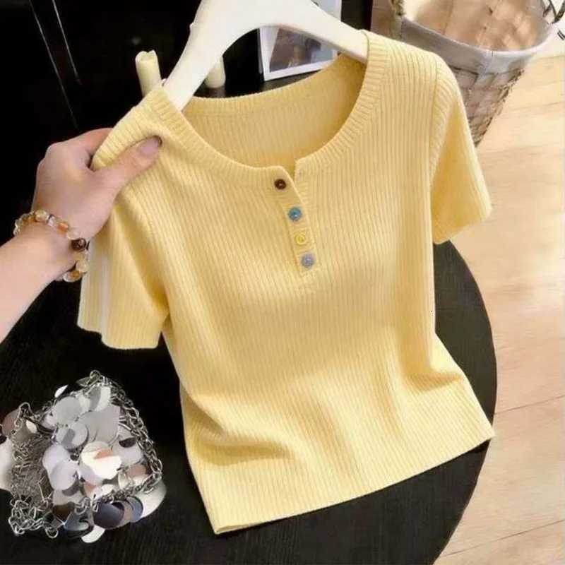 Women's Sweaters Sweaters New Summer Knitted Sweater Women Pullovers O-Neck Short Sleeve Knit Sweater Pullover Women Tops Sueters De Mujer Q377
