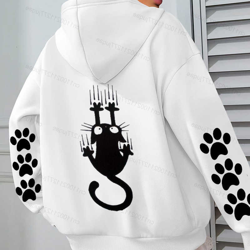 New Sweatshirts Women's Clothes Hoodies Black Cat Print Retro Oversized Hoodie Women Y2K Street Hip-Hop Harajuku Streetwear Casual Women Hoodie