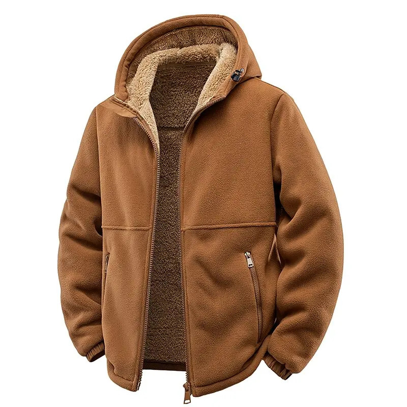 Autumn and Winter Fashion Solid Color Thick Warm Lamb Wool Jacket For Men's Casual Loose Sports Windproof Plus Size Jacket 260920