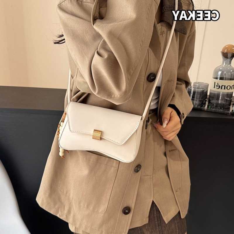 Cross Body CEEKAY Women's Crossbody Bag White Faux Leather Flap Handbag Square Bead Pendant Detail Everyday Casual Commute Style D260923