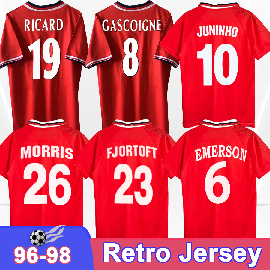 1996 1997 MORRIS JUNINHO Mens Retro Soccer Jerseys 1997 1998 GASCOIGNE RICARD FJORTOFT EMERSON Home Vintage Football Shirts Short Sleeve Uniforms