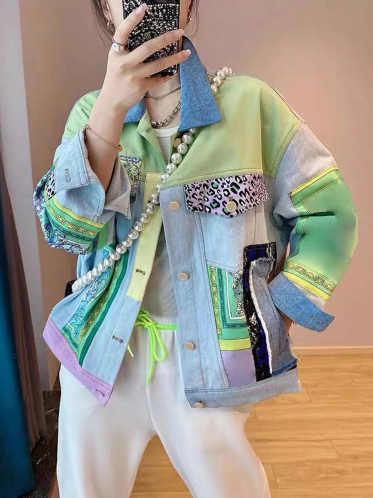 European Style Color Block Denim Jacket for Women 2025 Spring Autumn Short Cropped Jean Coat Casual Patchwork Streetwear 260921
