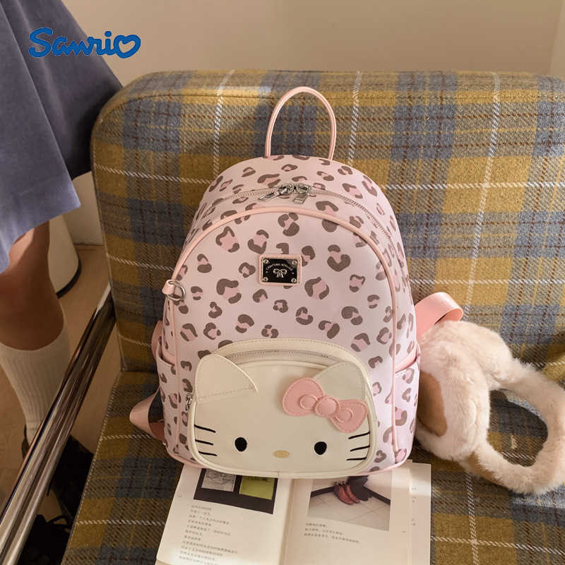 Sanrio Backpacks Sweet and cool pink leopard print backpack girly cartoon cute cat small backpack lightweight travel backpack L2609231P8L
