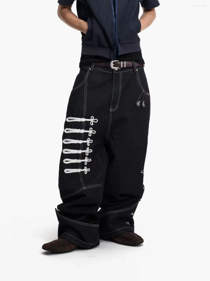 Men's Button Decoration Y2k Jeans Punk Style Pants High Waist Wide Leg Sweatpants Straight Street Casual Trousers