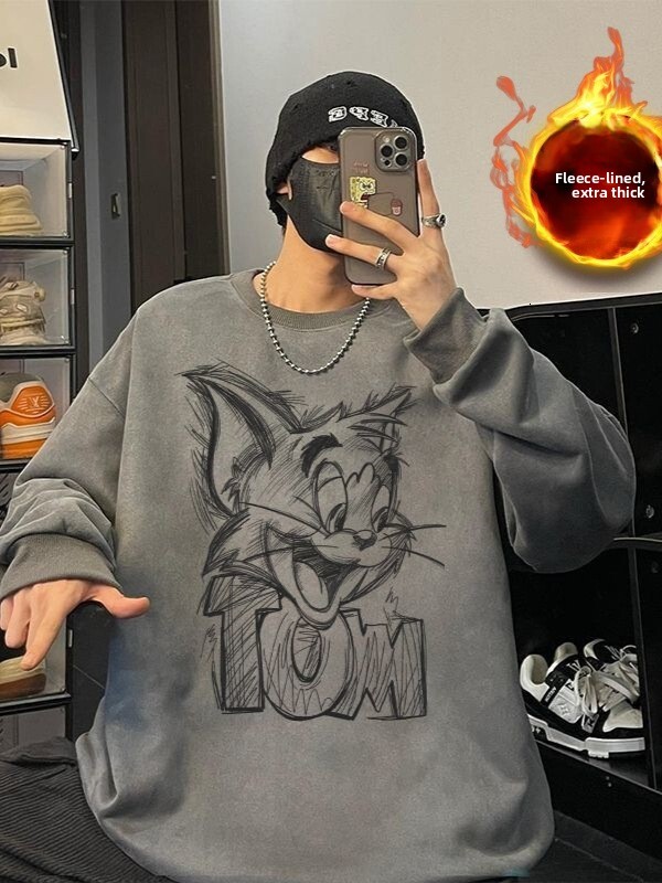 2026 New Designers' Retro American Style Streetwear Fall/winter Heavyweight New Round-neck Sweater Men's Korean Version Loose Casual Shirt