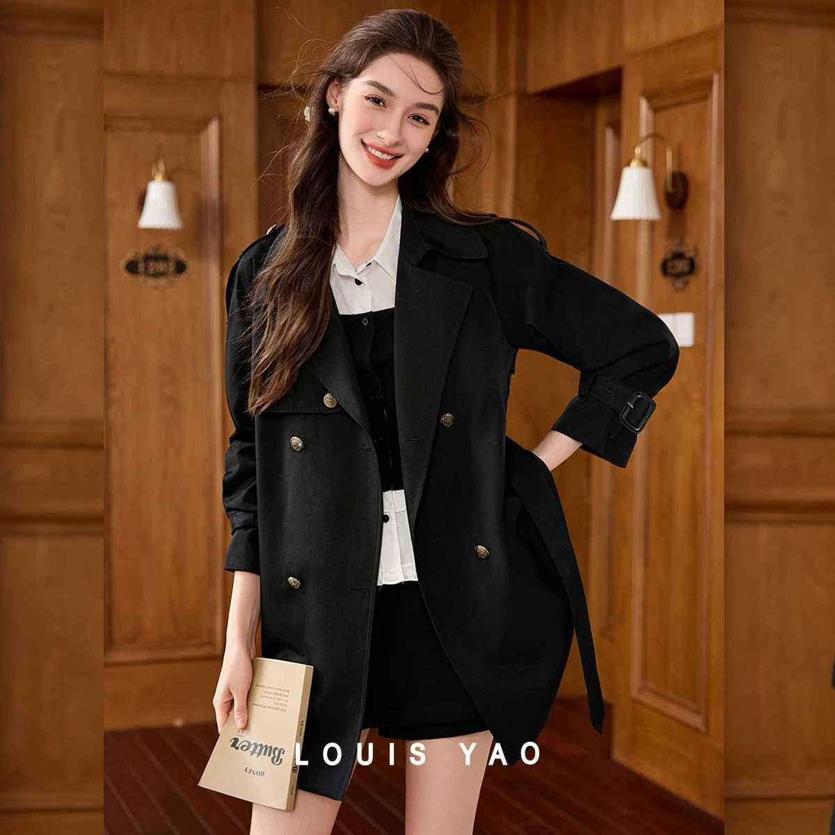 LOUIS YAO Vintage Women's Trench Coat 2026 Autumn Minimst Raglan Slve Notch Lapel Double Breasted Solid Color Jackets M260922