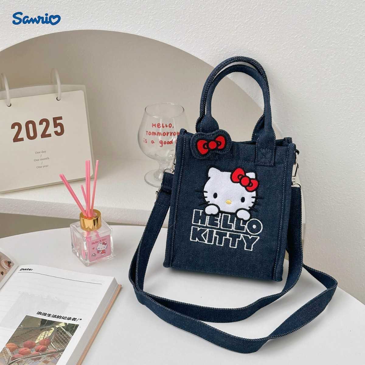 Sanrio Backpacks Sanrio official Hello Kitty denim crossbody phone bag mini handbag 2025 new model shoulder bag L2609239LPB