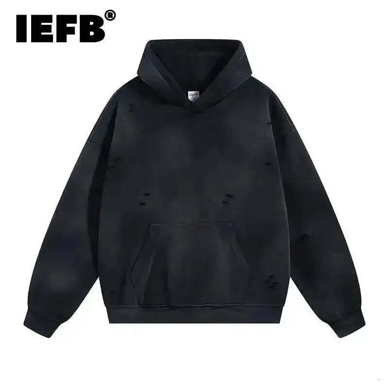 IEFB Spring Trendy Sets Washed Sweatshirt Sweatpants Splash-ink Spray Dye Velvet Hoodies Autumn Male Wear Menwear 9W125 260923