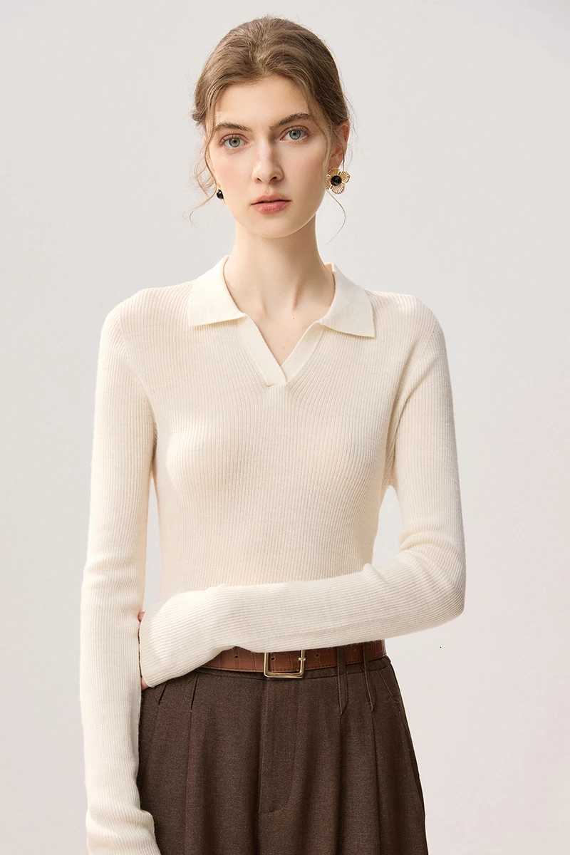 Women's Sweaters Woman 100% Merino Wool Autumn Winter Sweater Collar V Notch Pullover Cashmere Knitwear Long sleeve Slim Fit Clothes Tops D2609
