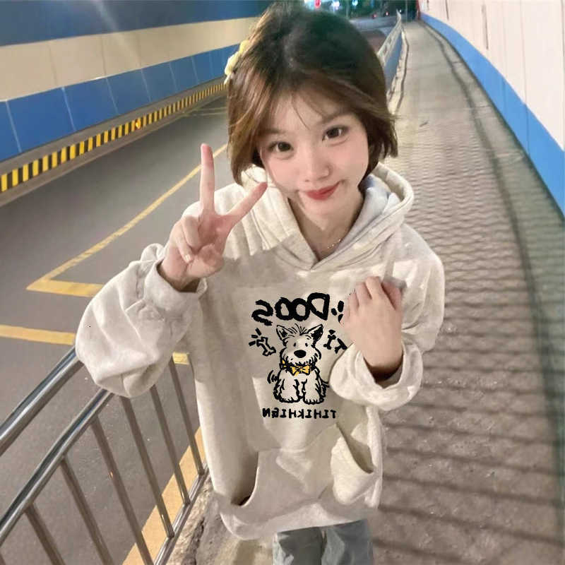 Hoodies Sweatshirts Grey Women's Lined Hoodie Sweatshirt Autumn Winter plus Size Fashionable Versatile Lazy Style Women's Top Korean Commu