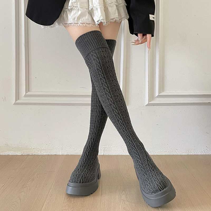 Designer Sock Knitted Boots Women Boots Concise Mid Block Heel Stretch Fabric Over The Knee Boots Autumn Winter Fashion Slim Tall Long Booties J2609