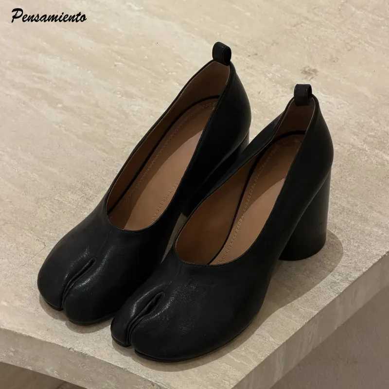 Leather Fi Soft Dress Shoes Split Toe Ballet Wen Pumps Spring Summer Vintage Black Tabi High H Mes Casual Slip- Chunky Shoes J260922