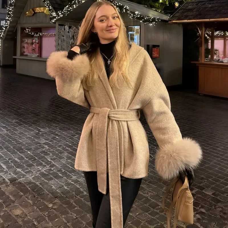 Fur Woolen Coats Women's Short Coat Office Lady Removable Elegant Double-sided Wool Overcoat 2025 New Cardigan Jacket S2609239LU6
