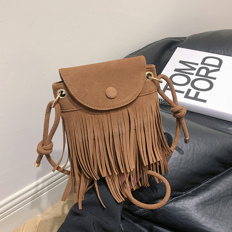 Fashion Simple Autumn Winter Suede Trendy Tassel Retro Hong Kong Style Large Capacity Casual Crossbody Shoulder Small Square Women's Bag