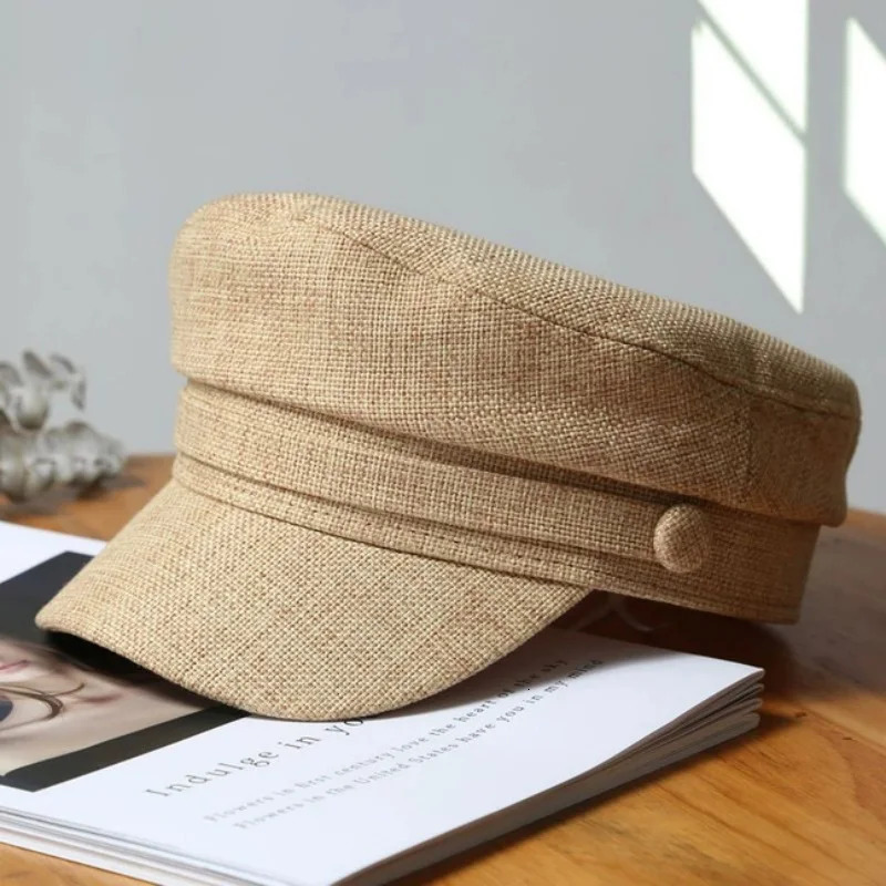 Womens summer hat British Retro Style Solid Color Breathable Flat Top sboy Cap Fashion Casual Sun Hat Military Cap Beret Hat 260922