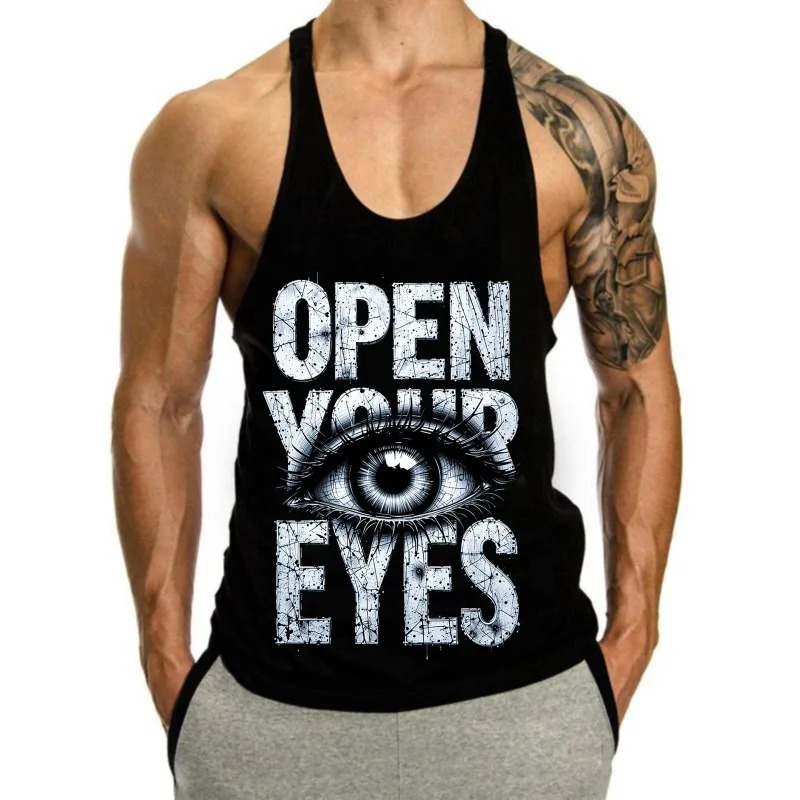 Men's Summer Tank Tops GYM Clothing Harajuku Y2K Print I-shaped Vest Pure Breathable Fitness Muscle Sleeveless Shirt Tops 260922