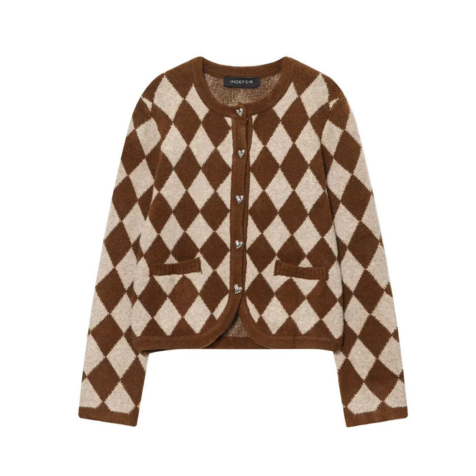 Women's Sweaters Cardigan Sweaters Woman's Knitted Jackets Coat Plaid Long sleeve Tops 2025 zartins Vintage With Button Knitwear elegant S