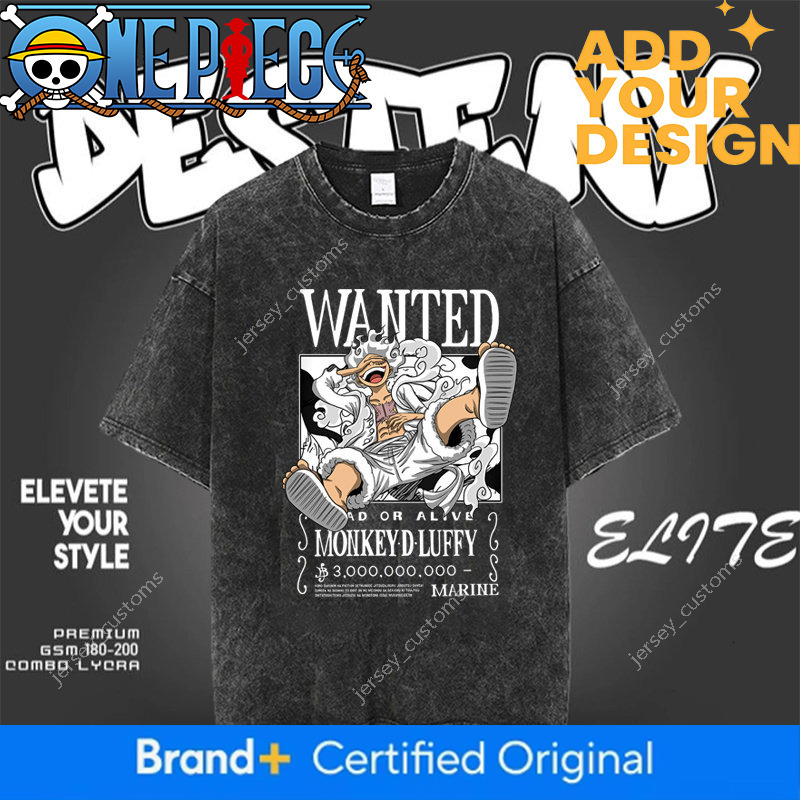 Anime One Piece Nika Luffy cartoon print short-sleeve T-shirt, unisex, pure cotton, washed and distressed finish, versatile top for summer