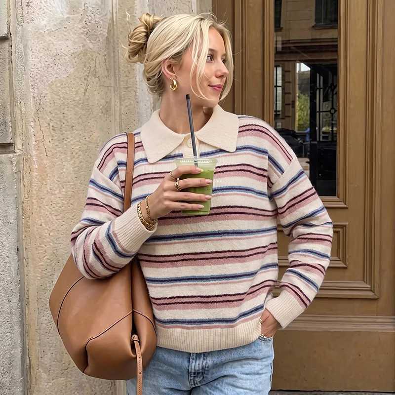 Women's Sweaters Women Pullovers Sweaters Collar Tops Long sleeve Vintage Jumpers Y2k Streetwear elegant Knit Striped Autumn Winter 2026 D26092