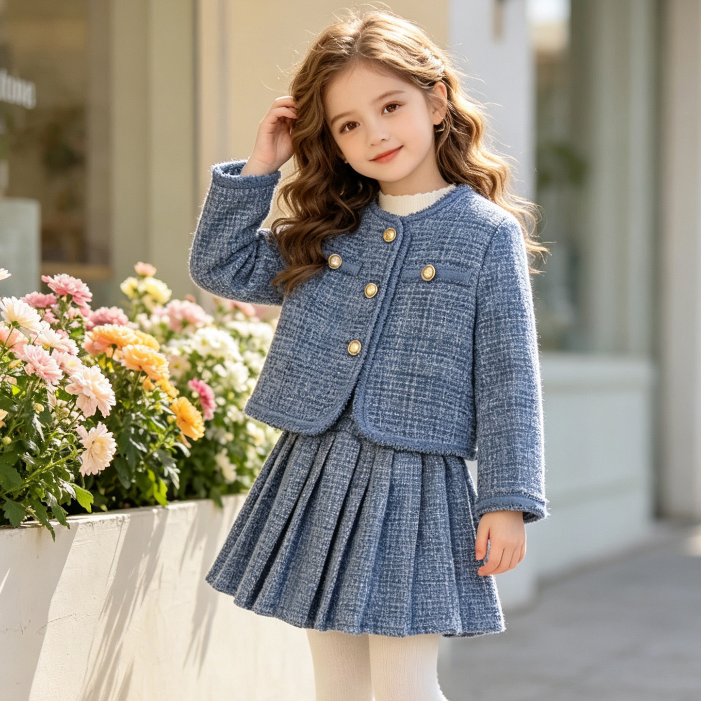 2026 tweed-style dress new spring fashion outerwear and skirt two-piece set, girls' autumn outfit