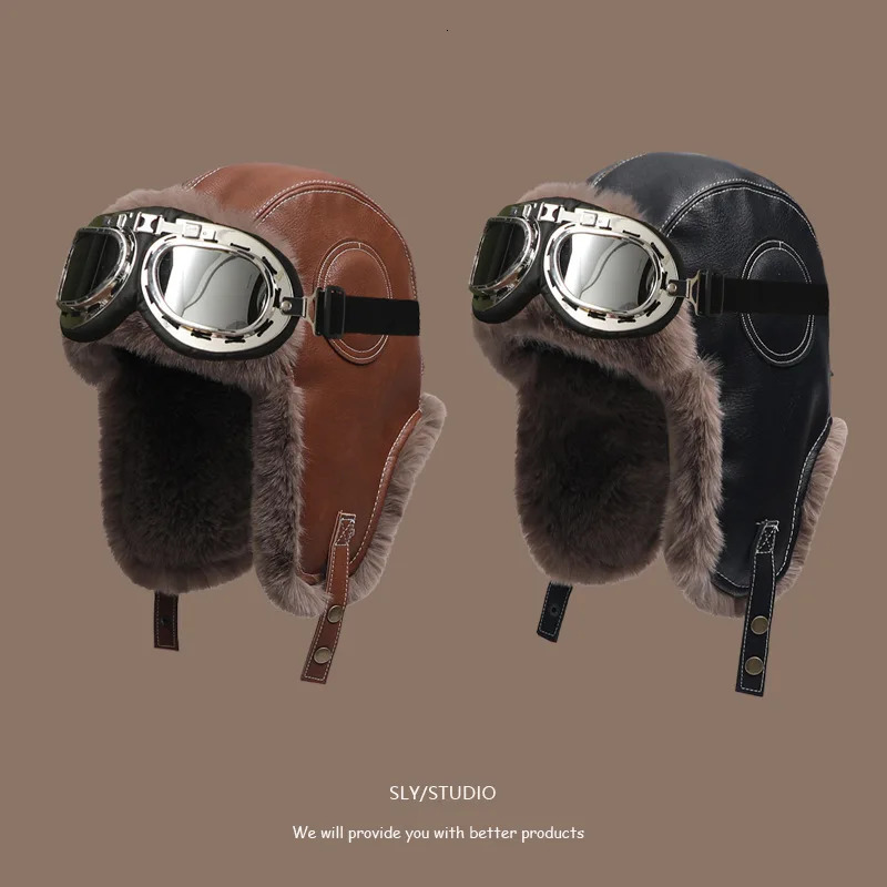 Winter Women Mens Trapper Aviators Trooper Earflap PU Leather Warm Russian Waterproof Ski Hat Bunker Cap Warm Ear Protectors Hat 260922