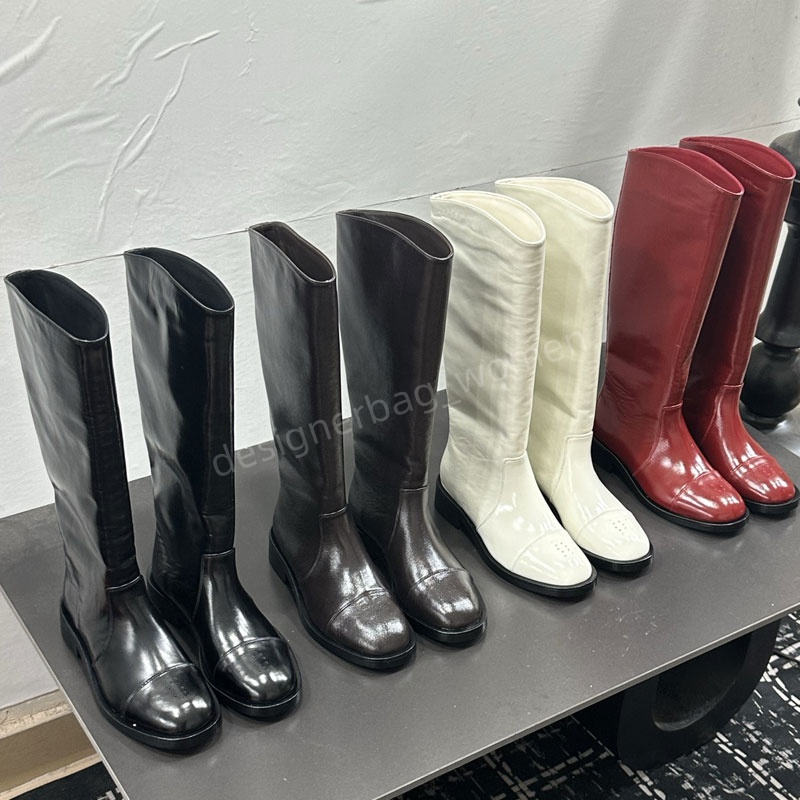 fashion knight boots Designer Women knee boot thick sole patent leather Classic Colored high boot Autumn winter boot chunky heel top quality booties