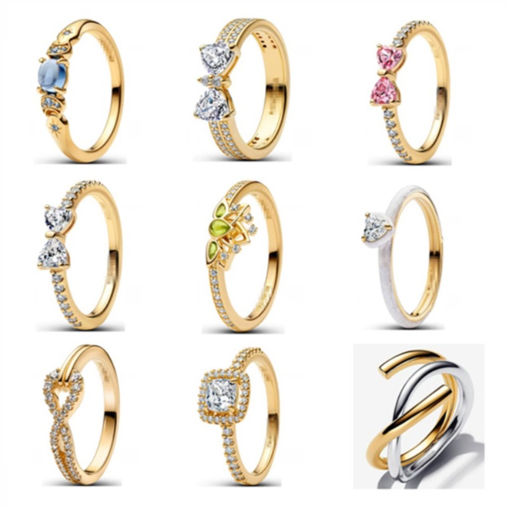 Luxury Designer Womens Ring Set Blue Pink Emerald Heart Ring Elegant Gold And Silver Plated Stackable Ring Ring Womens Jewelry Premium Gift