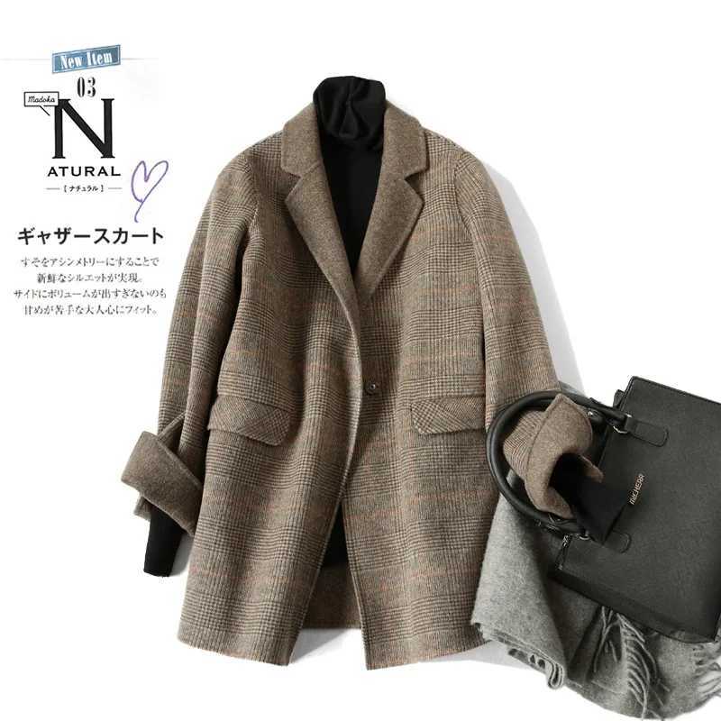 Handmade Sewn Double-sided Woolen Blazer Women Spring Autumn Plaid Wool Overcoat Office Lady Casual Suit Coat Thick Jacket S260923CJTJ