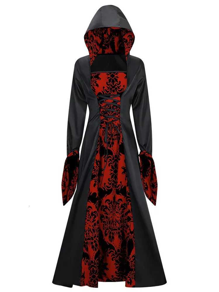 Costume a tema Donna Costumi da vampiro Abito gotico Strega Cosplay Abito lungo con lacci Mantello Scheletro scuro Abito da festa di Halloween con c