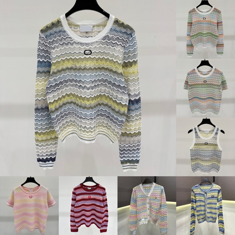 Hauts en tricot arc-en-ciel de luxe pour femmes, Style Y2K, pulls tricotés ondulés, robes élégantes pour dîner d'anniversaire, été, tricots tenda