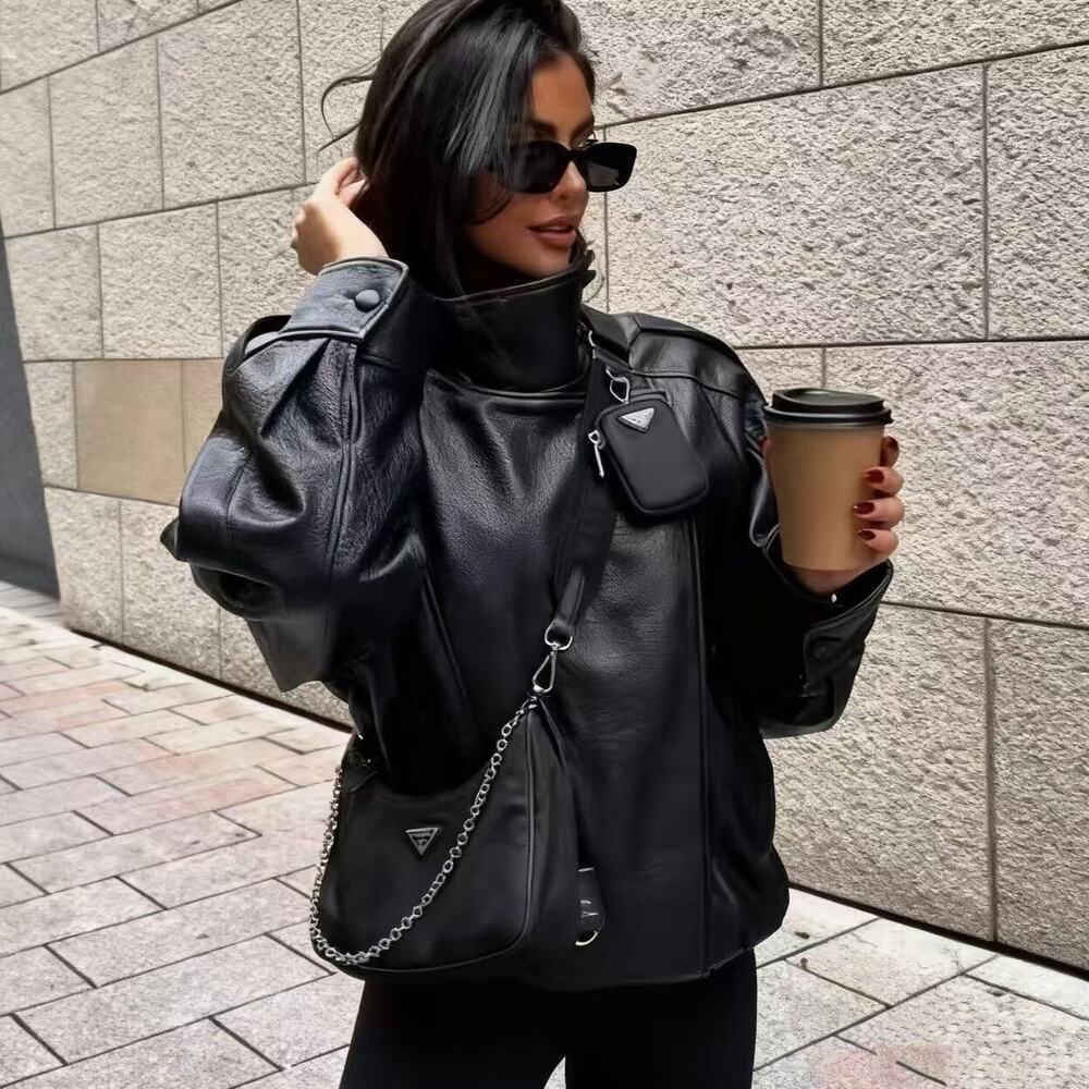 European-American style women's best-selling American retro leather jacket for outerwear, motorcycle-style leather jacket-5