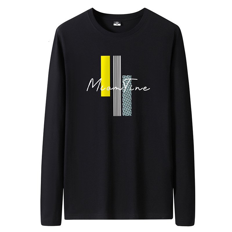 New spring and autumn T-shirt, men's loose-fit, all-cotton, couple's style, versatile base layer, printed long-sleeve top for young men