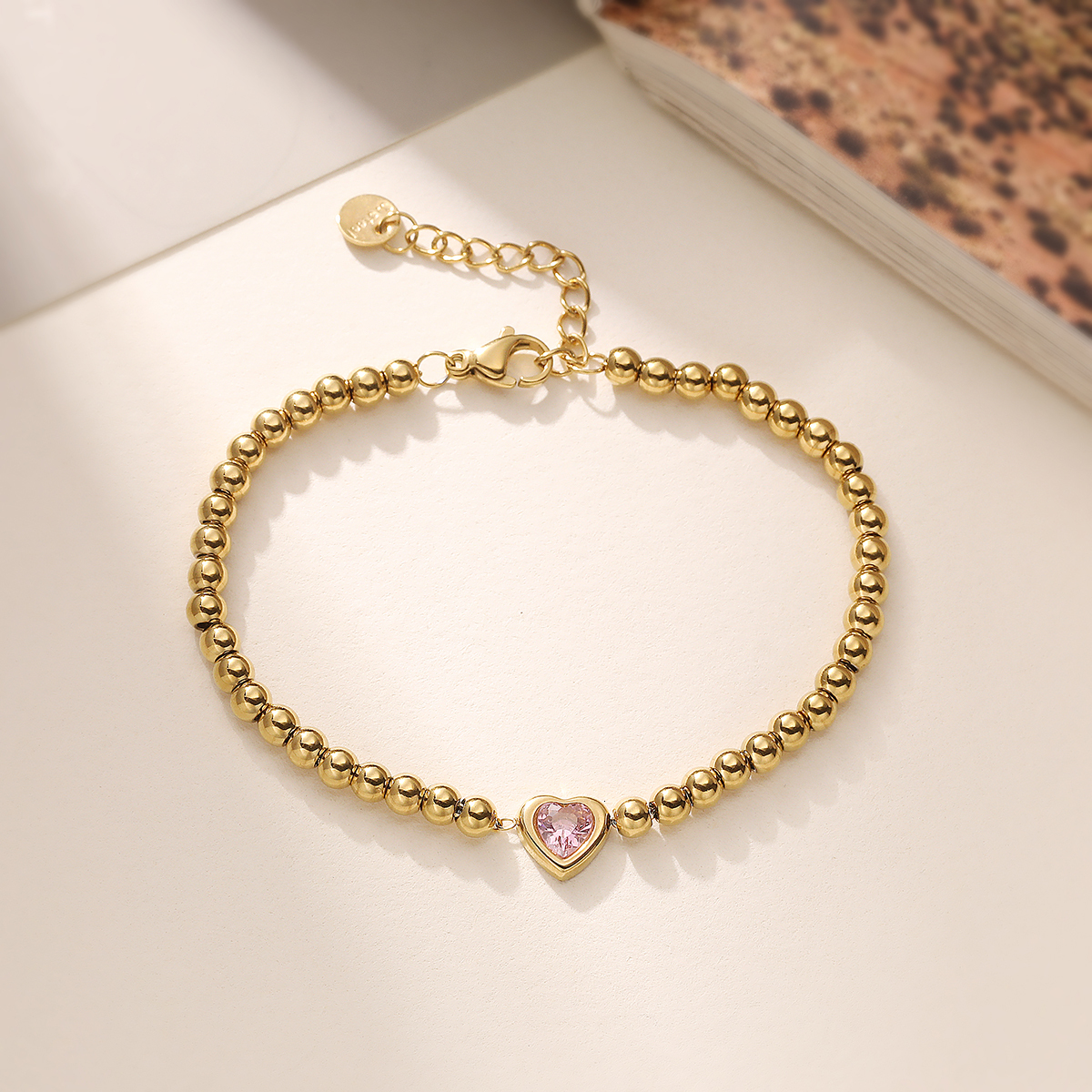 VITAJEW NEWBUY Hot Sale Non Fading Jewelry Gold Color Stainless Steel Beads Heart Charm Bracelet For Elegant Women Gift