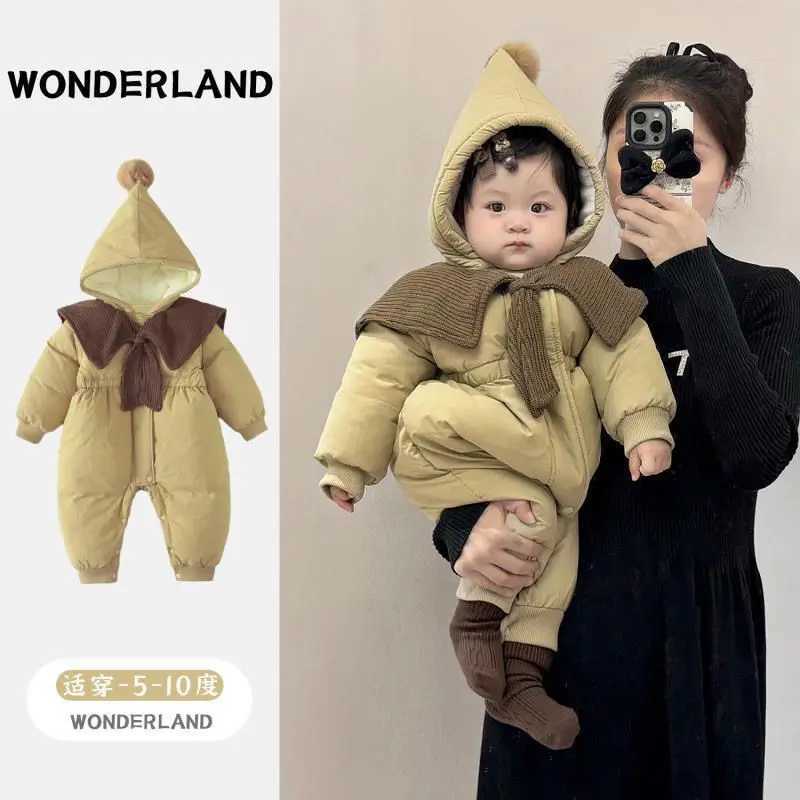 Rompers Baby Winter Clothes Cute Hooded Suitable for -10 To 5 Degrees Plus Velvet Super Cute Thickened Jumpsuit Hug Clothes Loungewear X260922