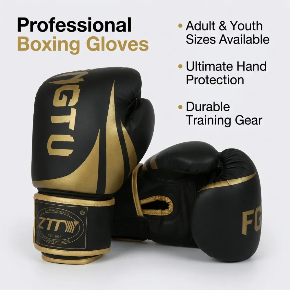 8/10/12/16Oz Kids Adult Boxing Gloves Breathable Professional Sanda Muay Thai Fighting Gloves PU Workout Gloves 260922