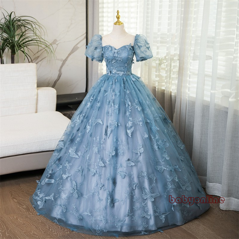 Princess Light Sky Blue Ball Gown Vestidos 15 Quinceanera Dresses Elegant Off Shoulder Puff Sleeve Party Dress Lace-up Girls Birthday Graduation Eve